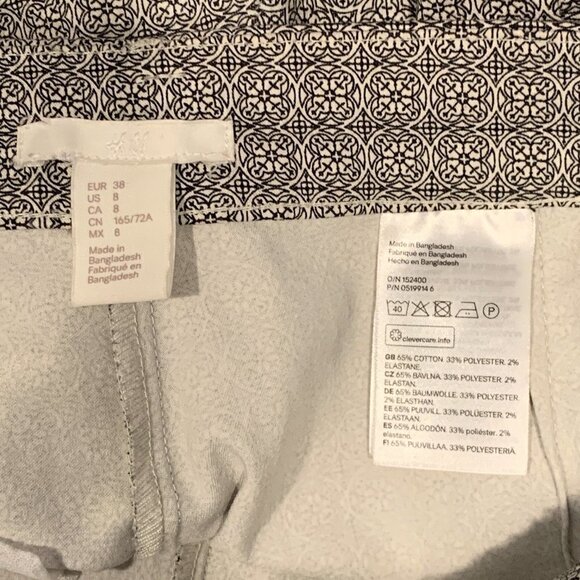 H&M Patterned Ankle Pants Sz 8 Black White Geometric Floral Mandala Print #17L - Picture 4 of 7